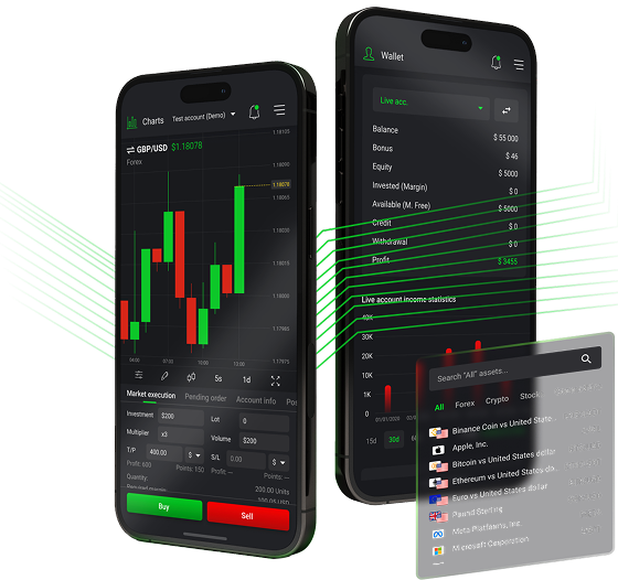 Image into hero section - Iphone device with trading platform